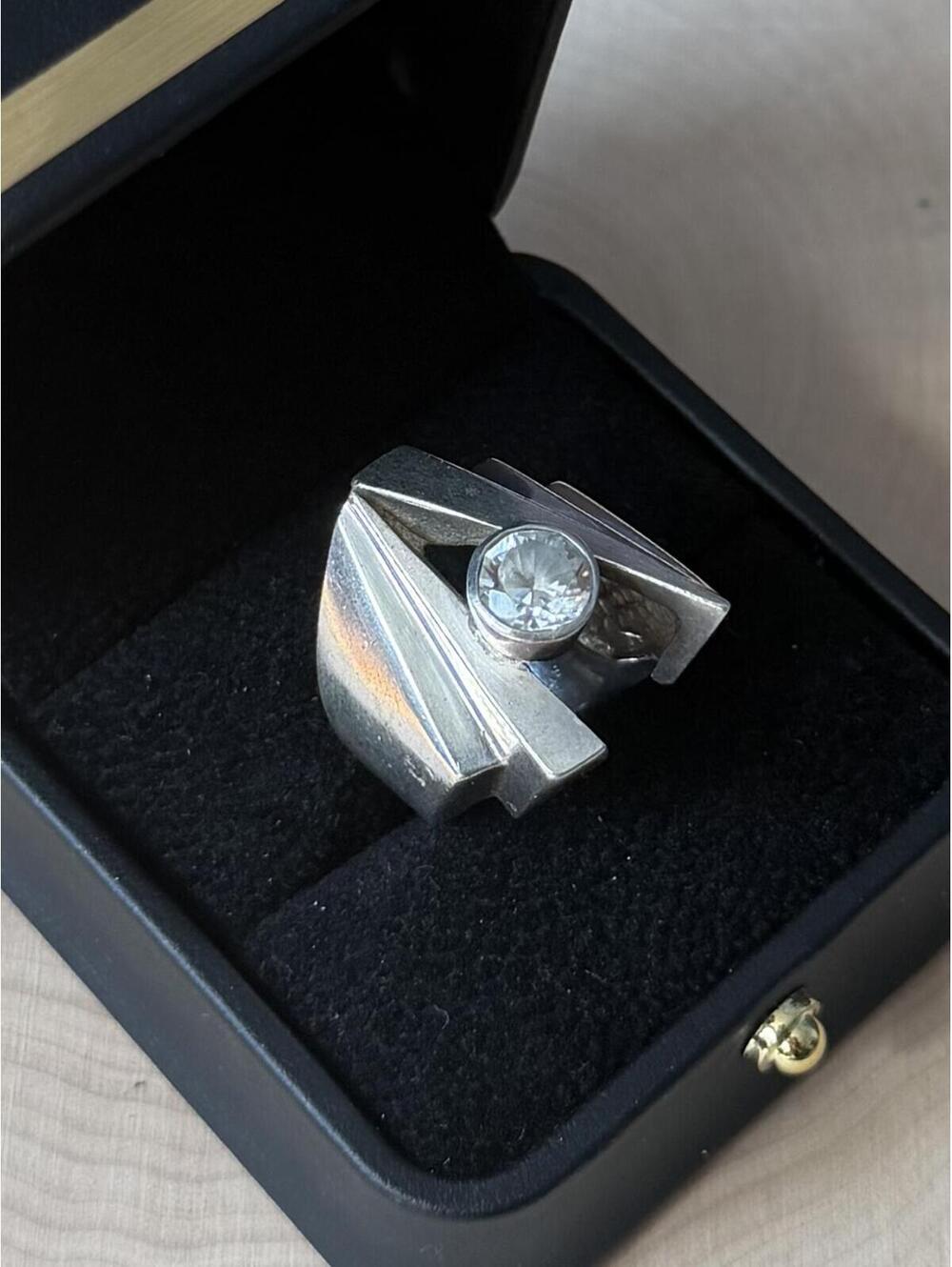 VTG Modernist Sterling Silver Sculptural Statement Ring Cubic Zirconia US 4.25